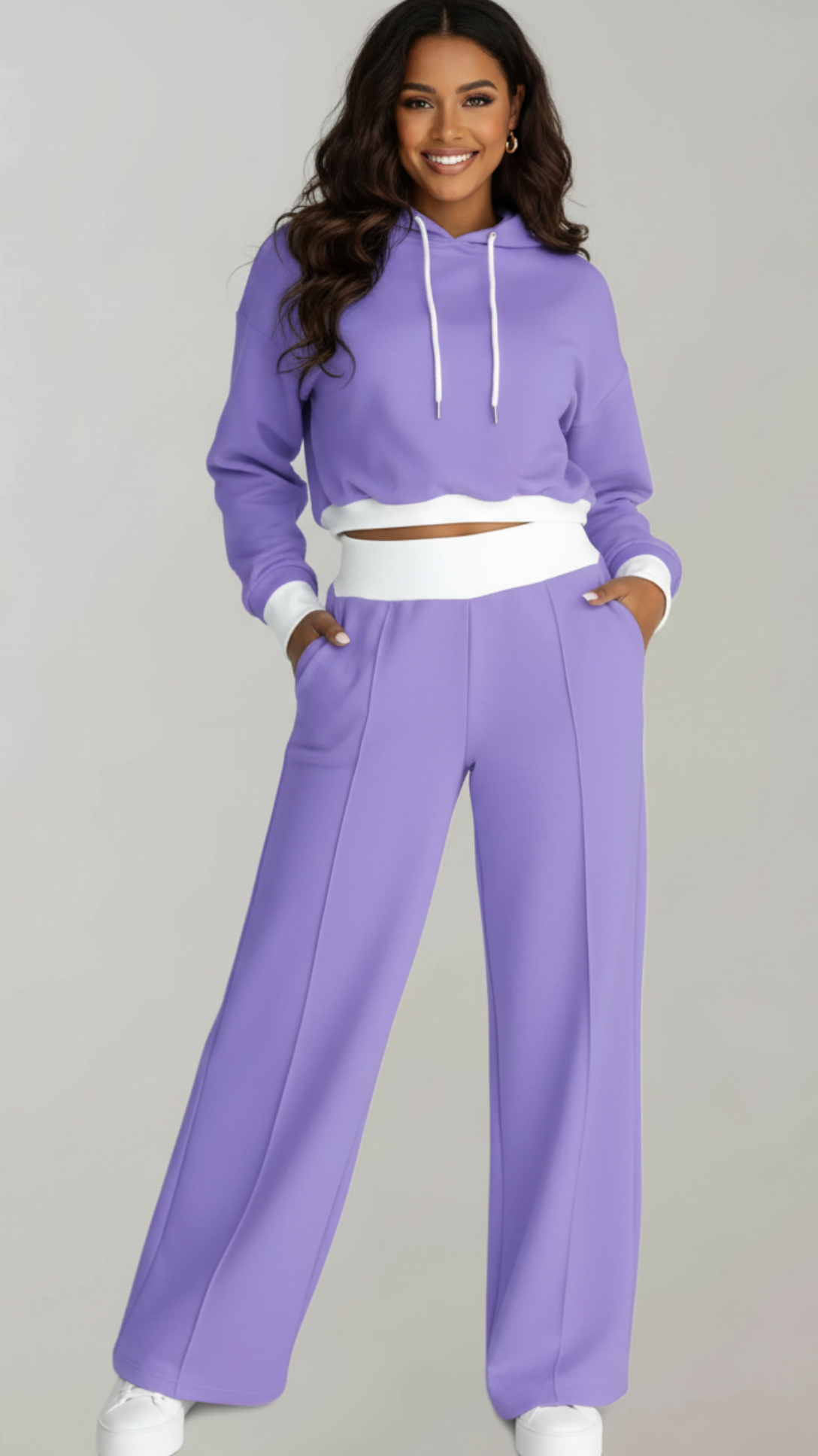 Women's Tracksuit Set with Cropped Hoodie and Wide-Leg Trousers – Casual Streetwear Jogging Suit for Ladies