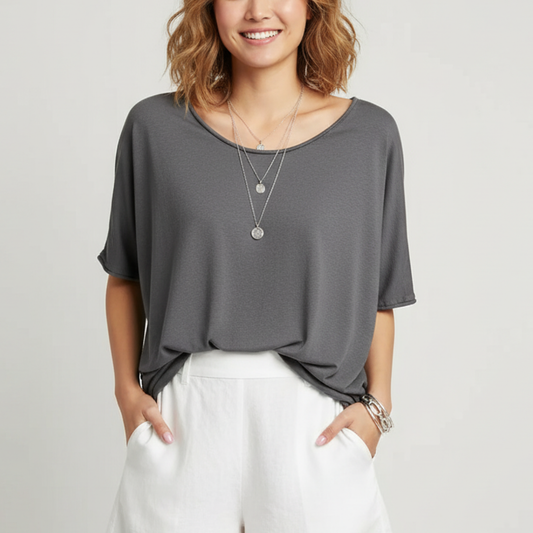 Women's Relaxed V-Neck Blouse – Lightweight Short Sleeve Summer Top in Plus Sizes