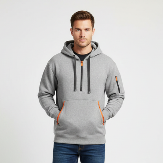 Men's Cotton Zip Neck Hoodie with Pockets, Adjustable Hood, Elastic Cuffs – Available in Multiple Colors and Sizes