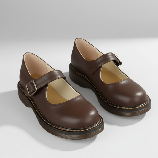 Women's Black Mary Jane Flats with Adjustable Buckle Strap and Comfortable Flat Sole