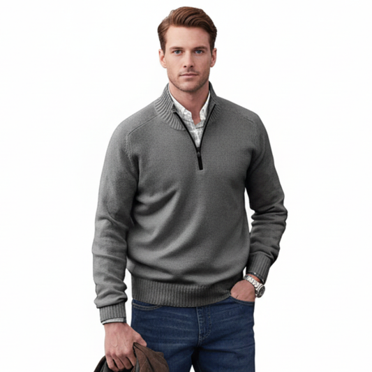 Men's Cotton Jumper with Quarter-Zip - Knitwear