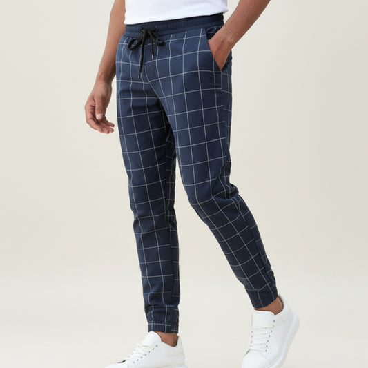 Checked Jogging Pants for Men - Comfortable Modern Fit Joggers with Functional Pockets and Timeless Design