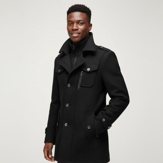 Two-Piece Winter Coat with Thermal Lining for Men and Women – Wool Blend Available in Black, Khaki, Grey
