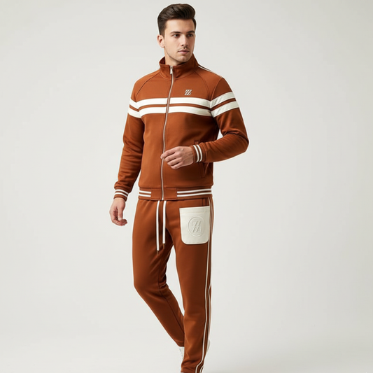 Men's 2-Piece Tracksuit Set in Premium Lycra with Sporty Stripe Accents – Tailored Fit for Comfort and Style