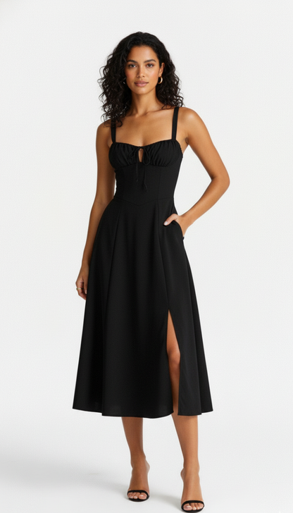 Kiana Midi Dress for Women with Corset Top – Elegant White Summer Dress with Flowing Skirt