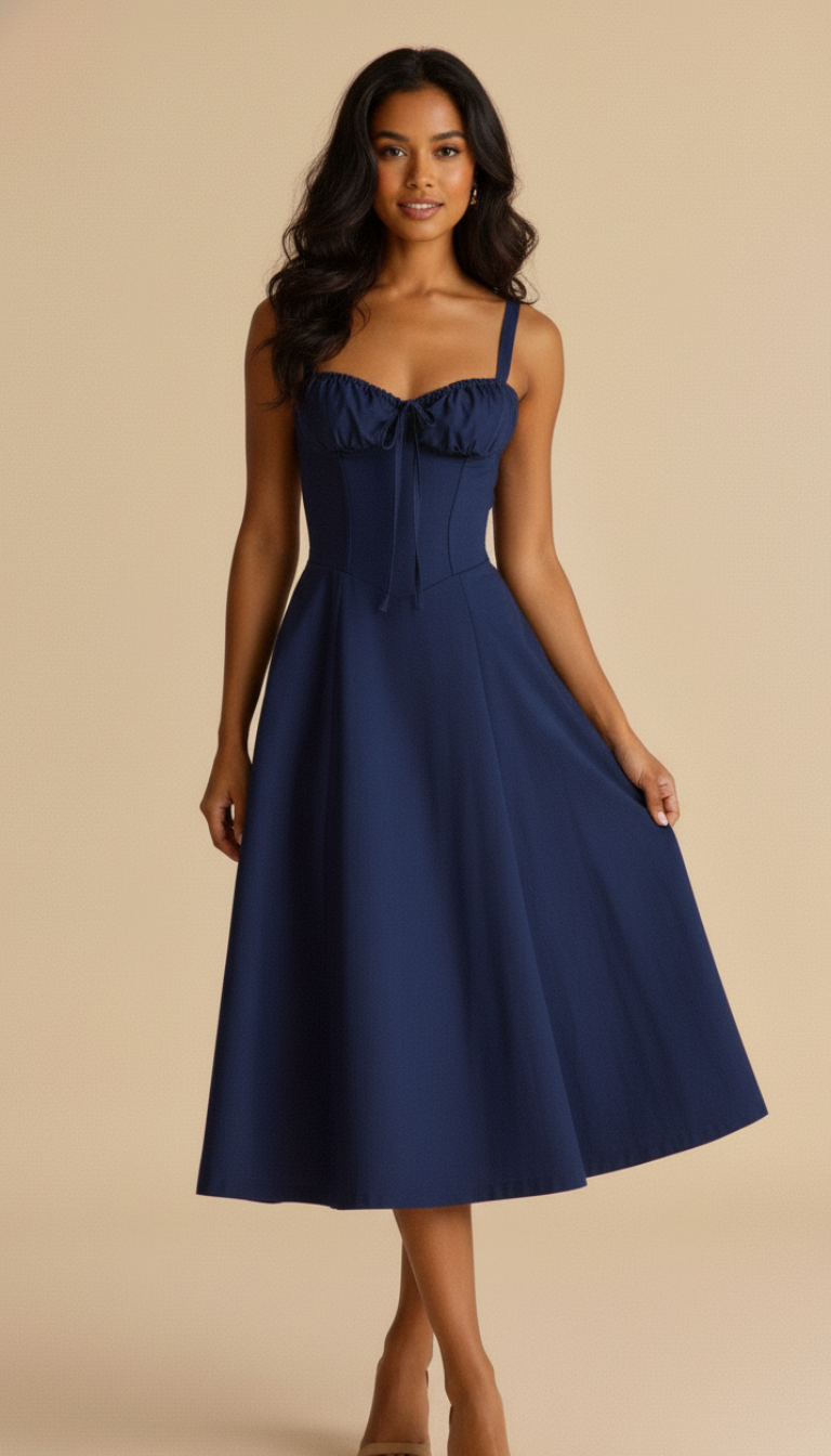 Kiana Midi Dress for Women with Corset Top – Elegant White Summer Dress with Flowing Skirt