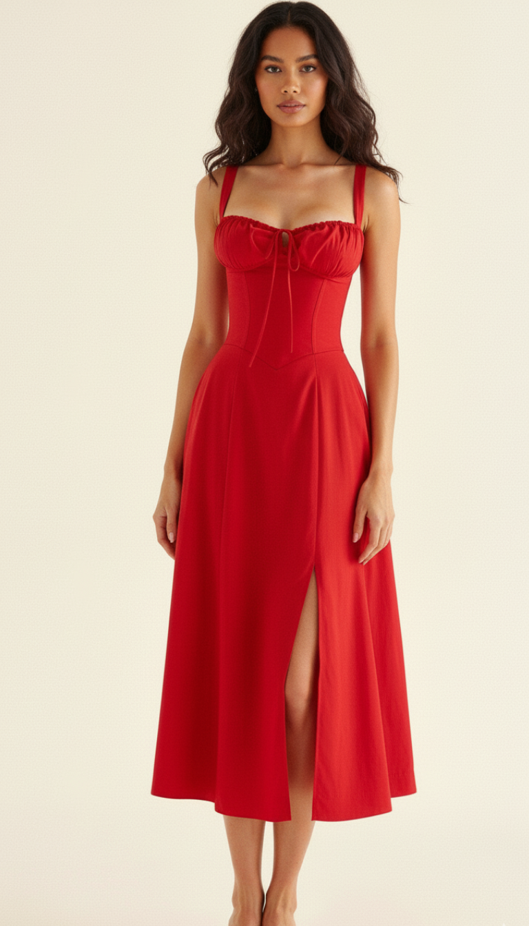 Kiana Midi Dress for Women with Corset Top – Elegant White Summer Dress with Flowing Skirt