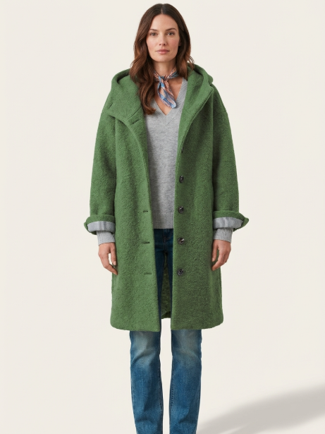 Women's Wool Blend Coat with Hood – Relaxed Fit Winter Coat for Stylish Outerwear