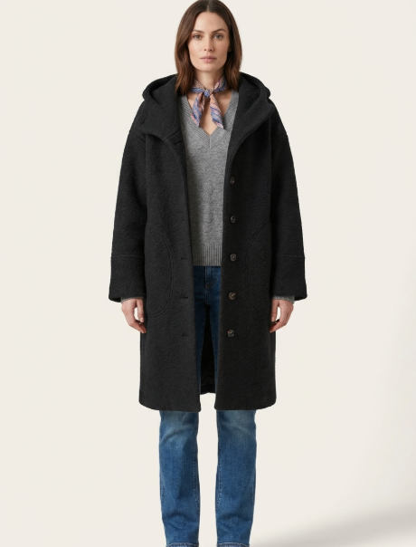 Women's Wool Blend Coat with Hood – Relaxed Fit Winter Coat for Stylish Outerwear