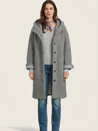 Women's Wool Blend Coat with Hood – Relaxed Fit Winter Coat for Stylish Outerwear